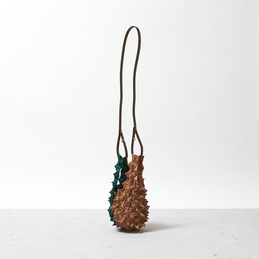 Mini Shoulder Bag with Leather Strap - Dark Green & Light Brown