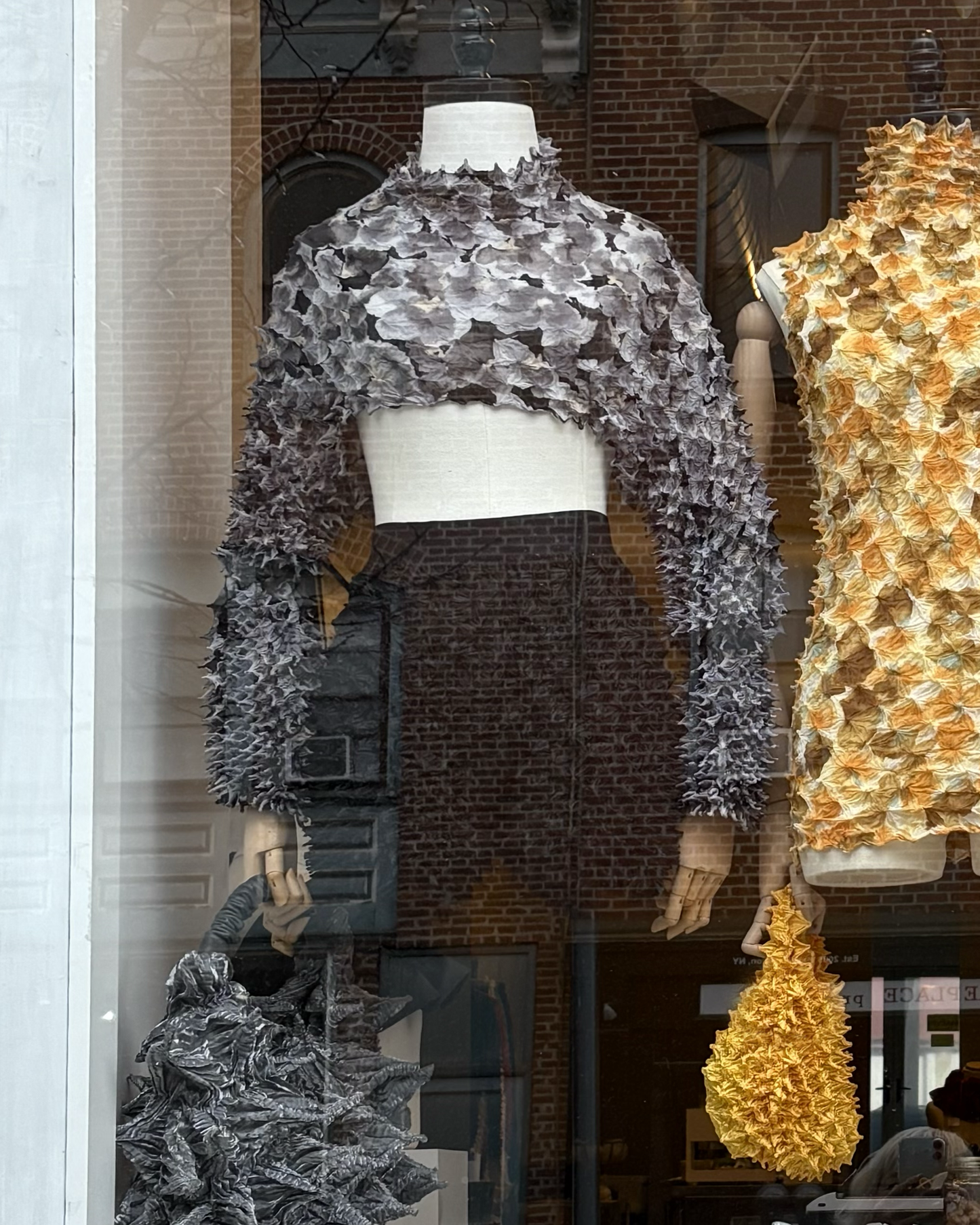 Spiky Shibori Super Crop Top with Bell Sleeves - Random-Dyed Chiffon