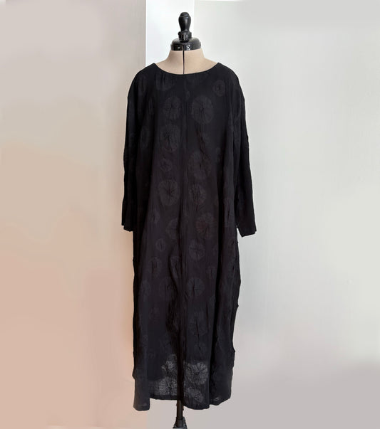 Cotton Linen Long Sleeve Crew Neck Dress