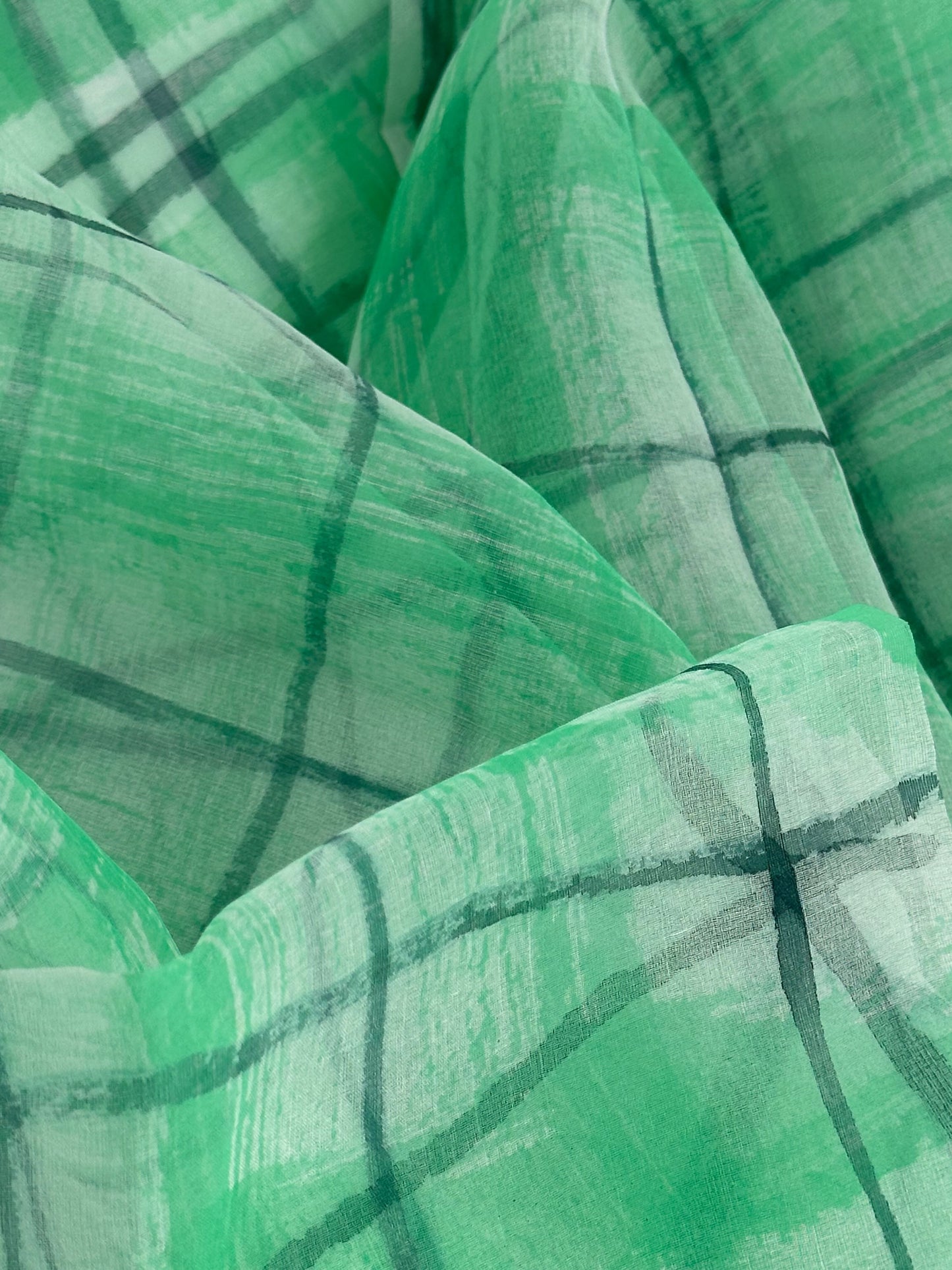 Silk Organdy Stole - Hand Brushstroke Plaid #09