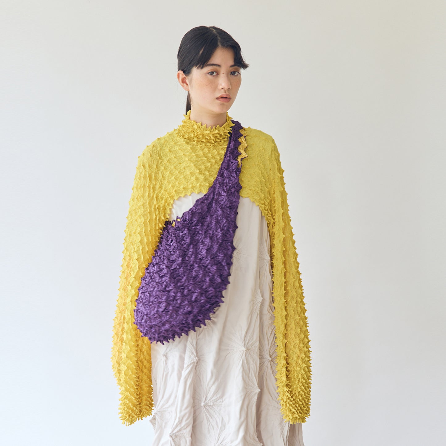 Spiky Shibori Super Crop Top with Bell Sleeves - Chiffon