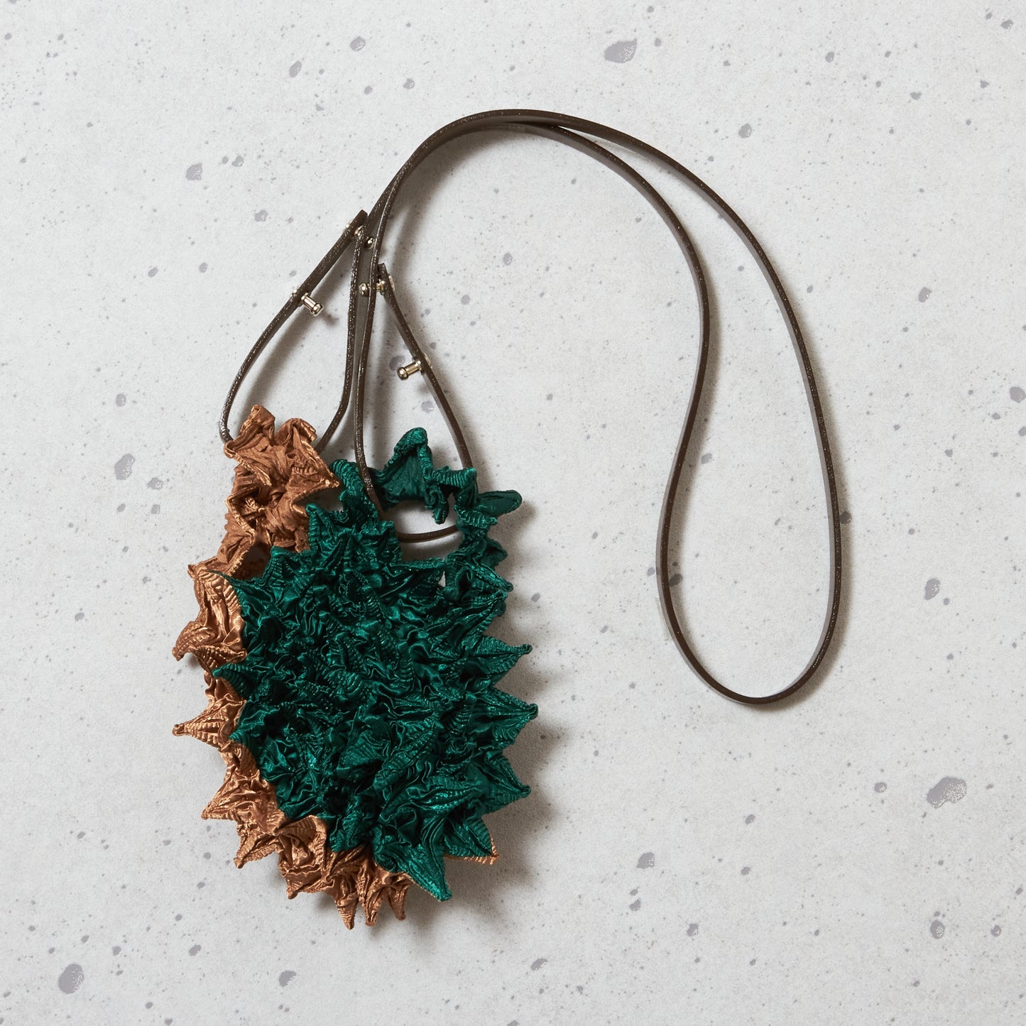 Mini Shoulder Bag with Leather Strap - Dark Green & Light Brown
