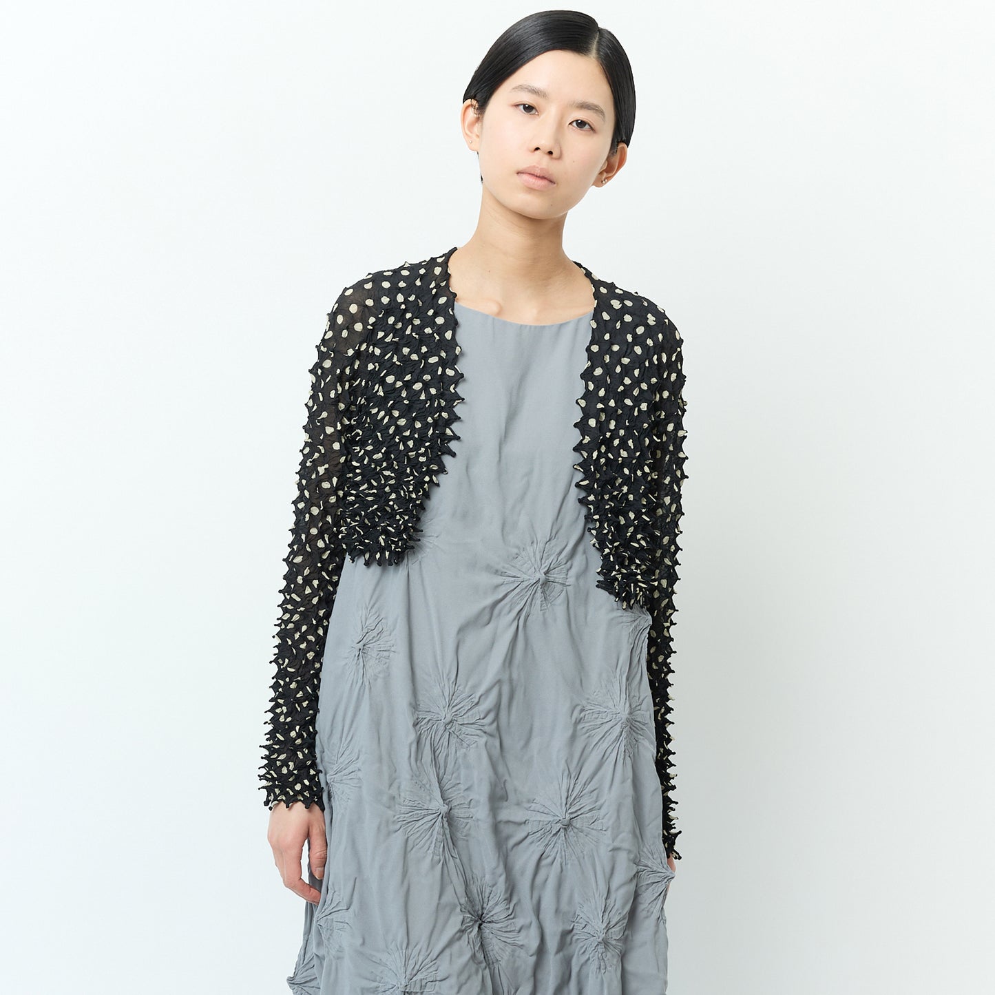 Spiky Shibori Cropped Cardigan - Chiffon/Dot Pattern