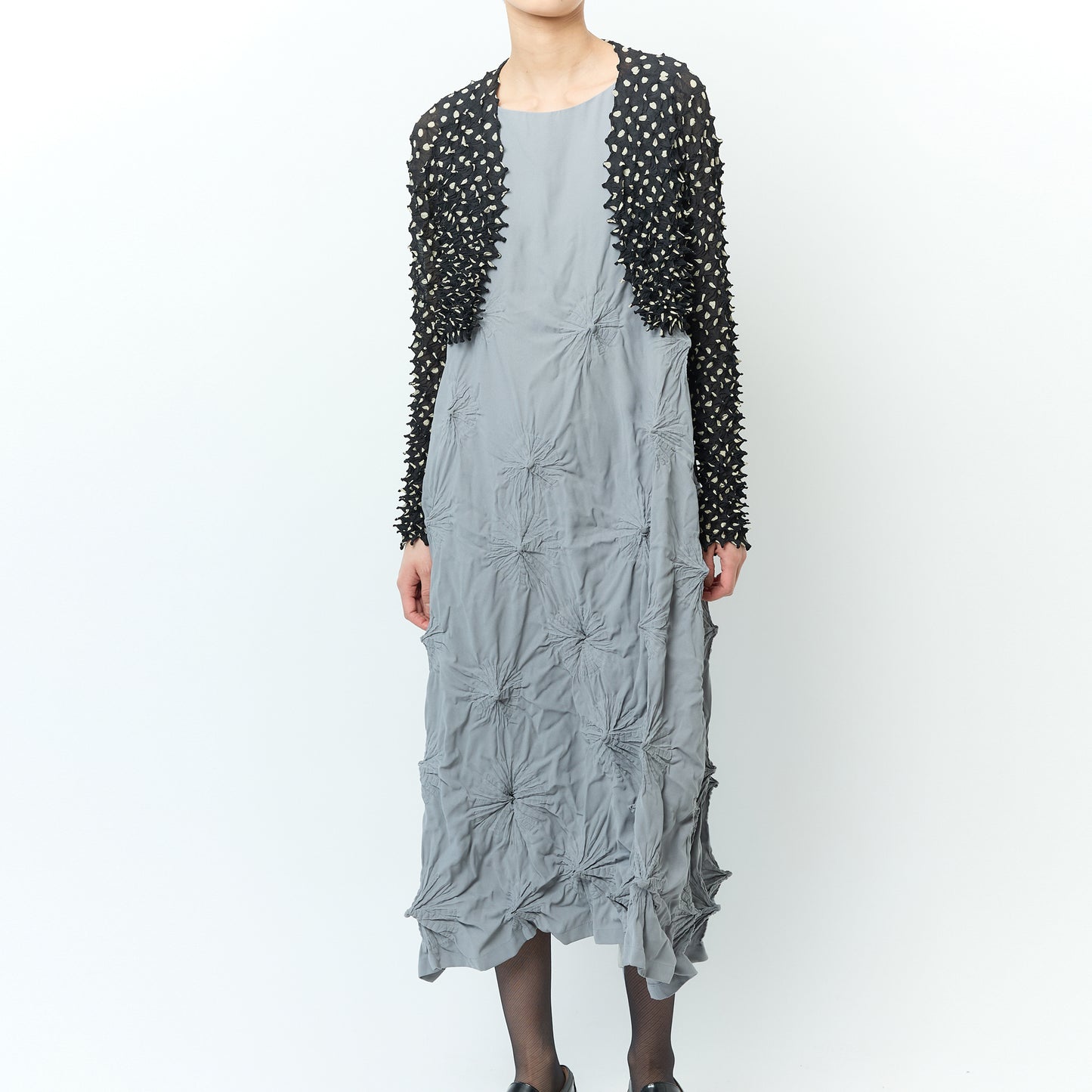 Spiky Shibori Cropped Cardigan - Chiffon/Dot Pattern