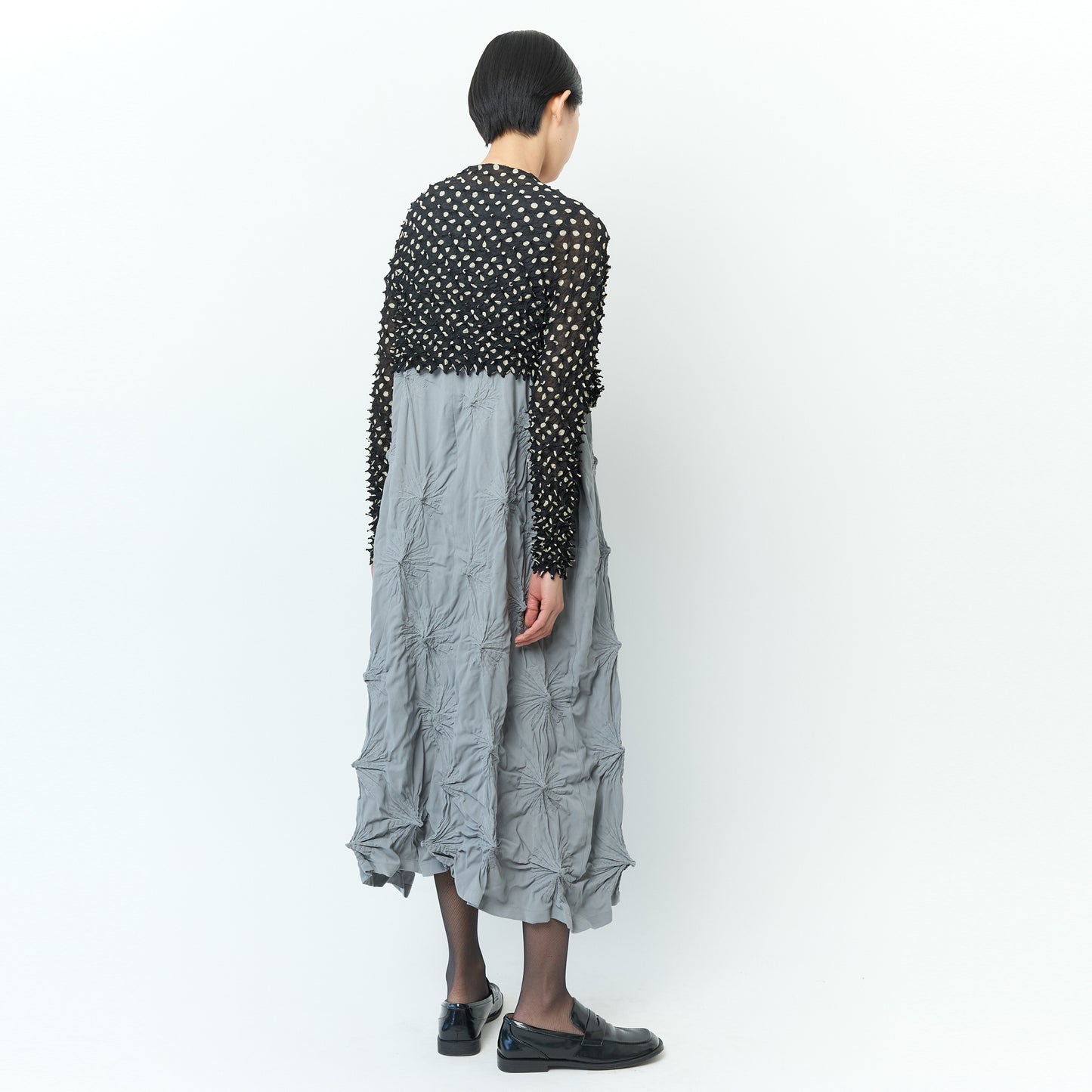 Spiky Shibori Cropped Cardigan - Chiffon/Dot Pattern