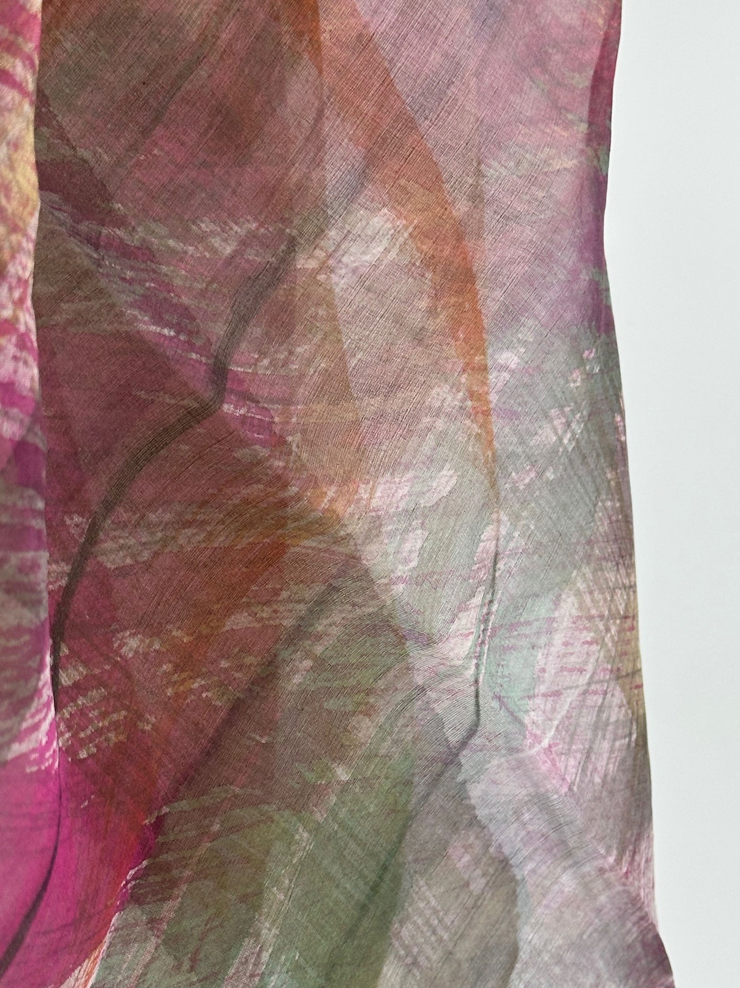 Silk Organdy Stole - Hand Brushstroke Multicolor Plaid #07