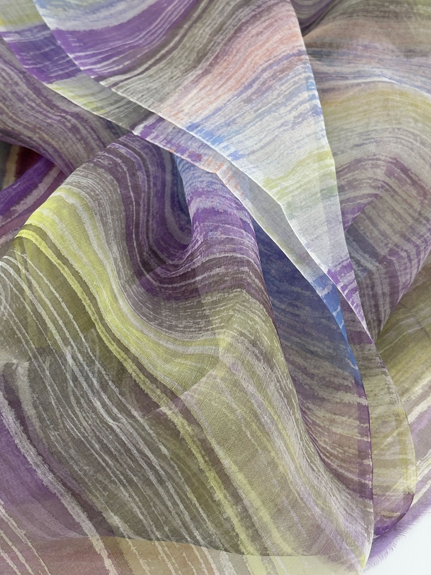 Silk Organdy Stole - Hand Brushstroke Multicolor Stripes #11
