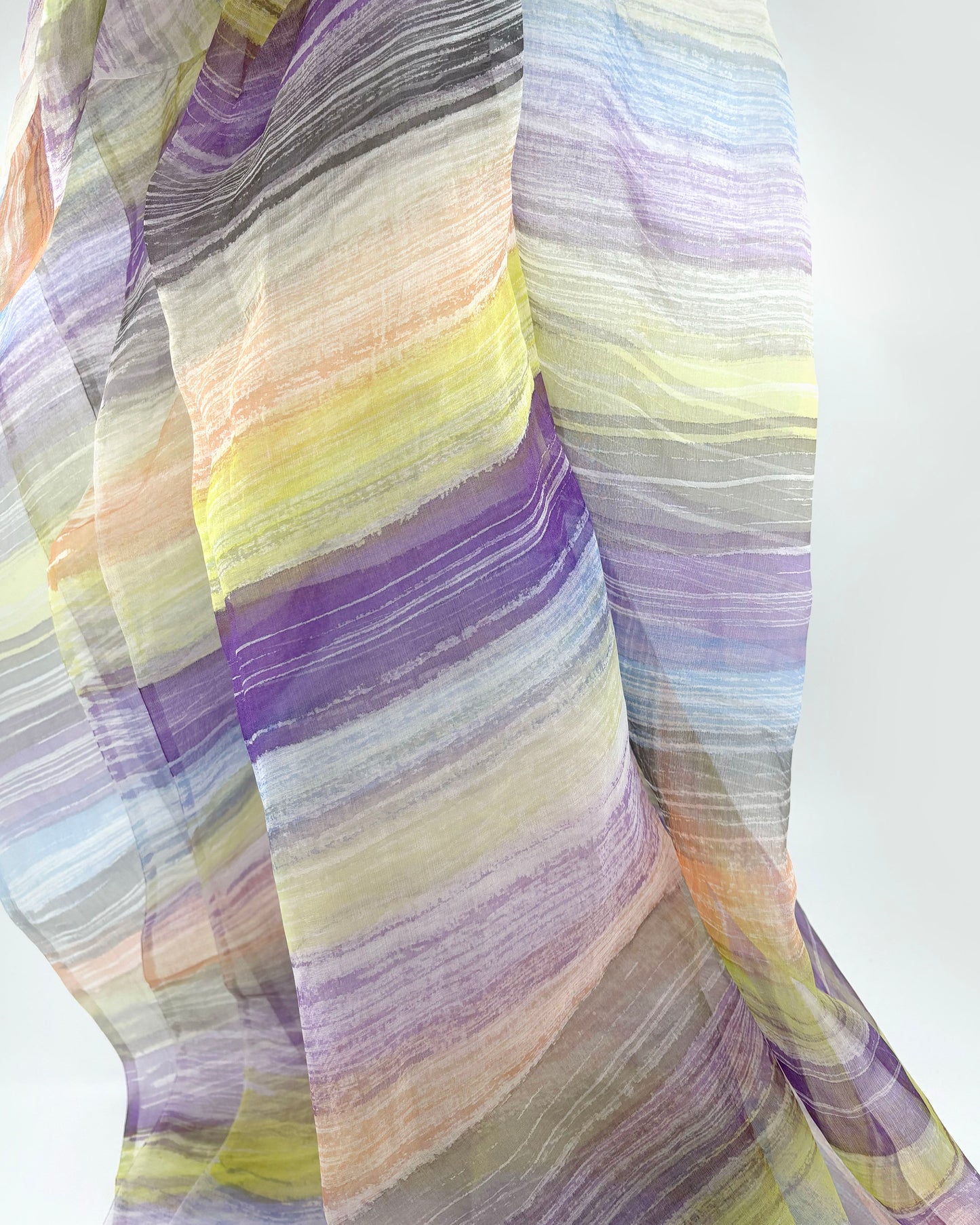 Silk Organdy Stole - Hand Brushstroke Multicolor Stripes #11