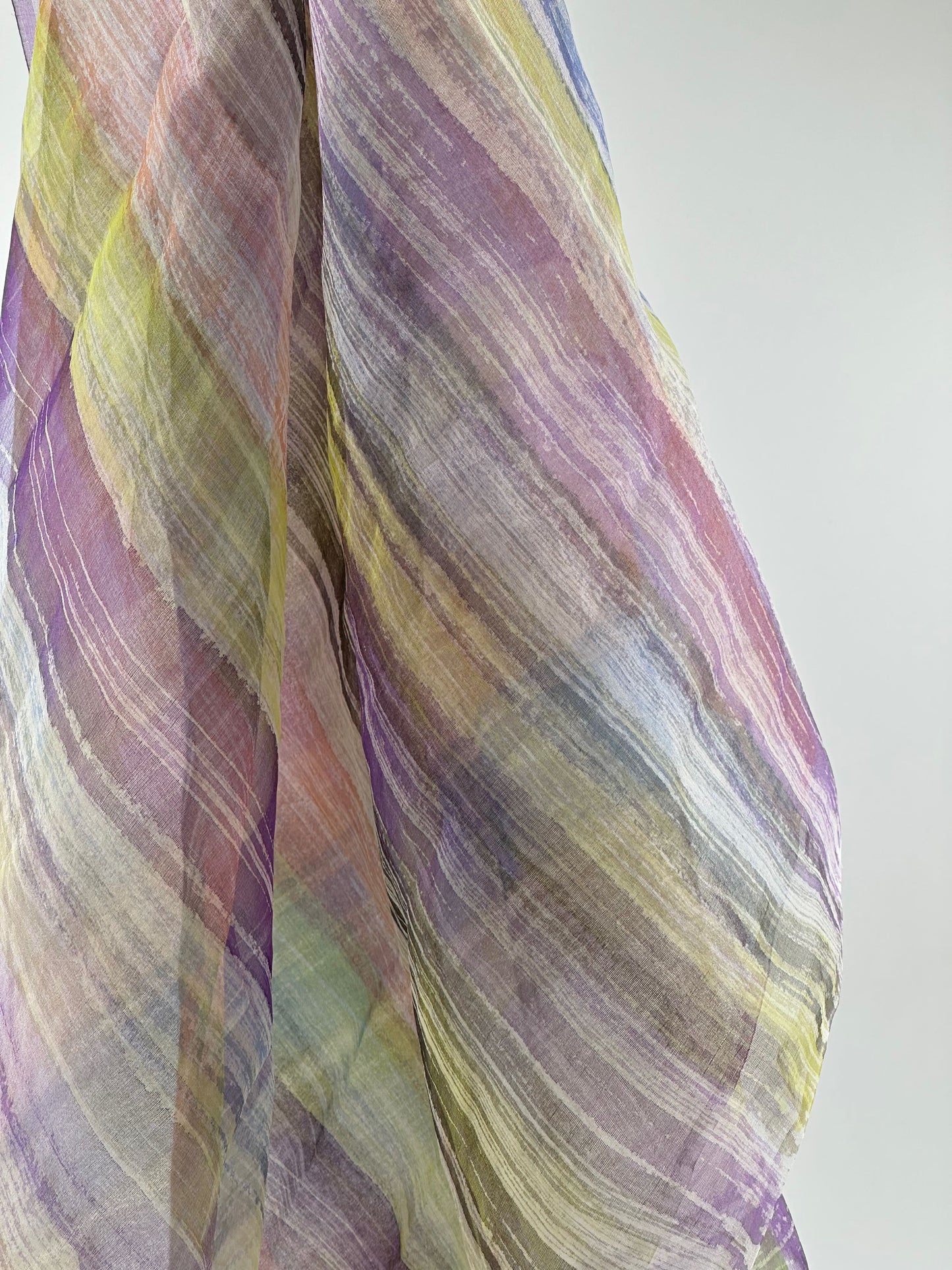 Silk Organdy Stole - Hand Brushstroke Multicolor Stripes #11