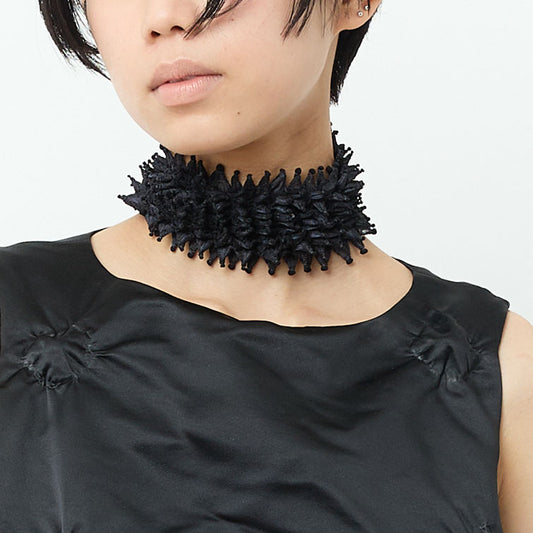 Small Spiky Shibori Wide Width Necklace in Silk